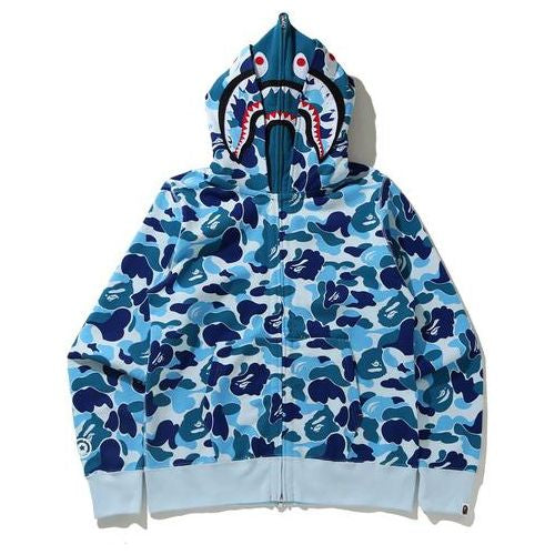 BAPE BIG ABC CAMO SHARK WIDE FULL ZIP DOUBLE HOODIE BLUE