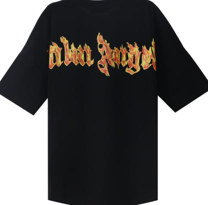 Palm Angels Burning Palm Printed Crewneck T-Shirt Black