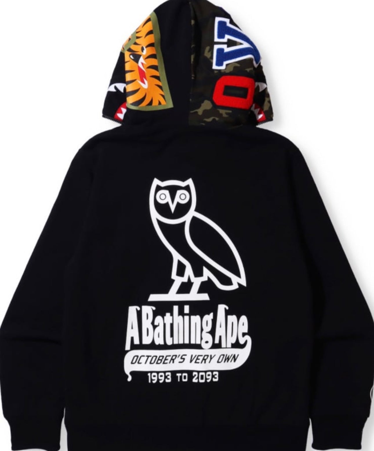 BAPE x OVO Woodland Camo Shark Reversible Full Zip Hoodie Black