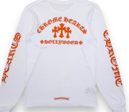 CHROME HEARTS
ORANGE TRIPLE CROSS HOLLYWOOD L/S TEE "WHITE"