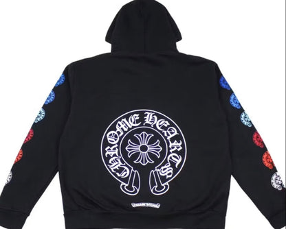 Chrome Hearts Multi color Horseshoe Logo Zip Up Hoodie Black