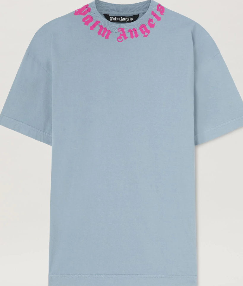 PALM ANGEL NECK LOGO T-SHIRT LIGHT GREY FUCHSIA