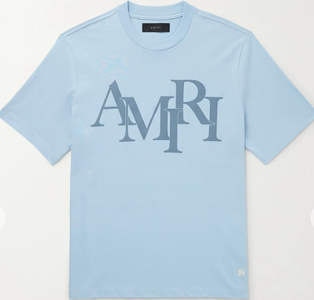 Amiri Men's Staggered Logo-Print T-Shirt Blue