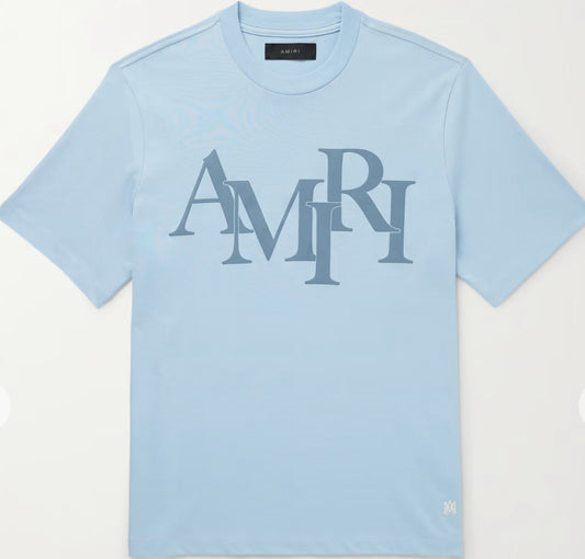 Amiri Men's Staggered Logo-Print T-Shirt Blue