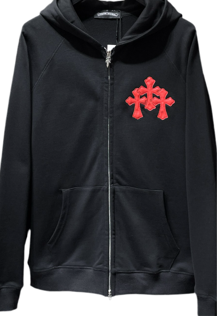 Chrome Hearts
Black With Red Triple Cross Logo Zip Up Hoodie