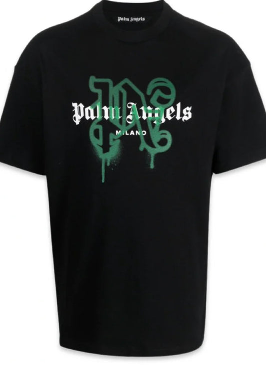 Palm Angels Green Spray Monogram T-Shirt 'Black'