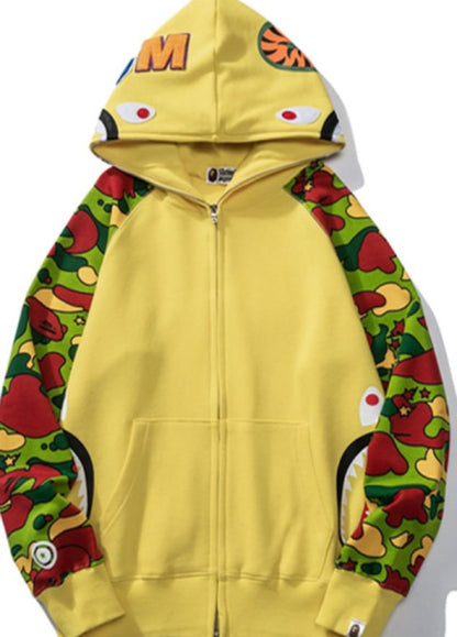 Bape Shark Head Sta Star Camouflage Patchwork Sweatshirt Hoodie Yellow