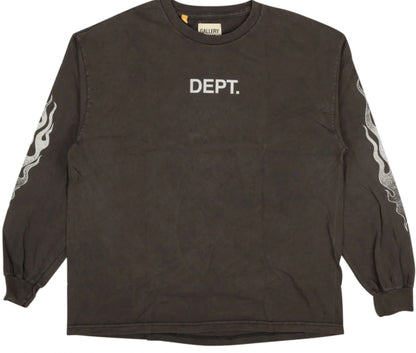 GALLERY DEPT. GREY FLAMES LOGO LONG SLEEVE T-SHIRT