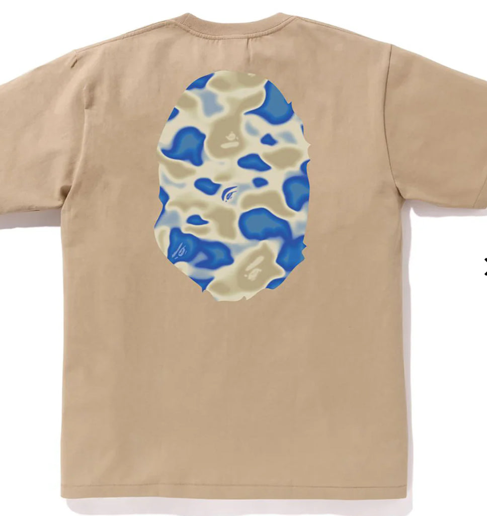 BAPE LIQUID CAMO BIG APE HEAD TEE MENS BEIGE