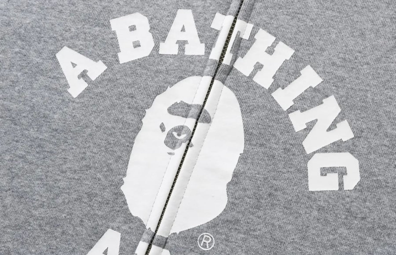 BAPE College Full Zip Hoodie Grey