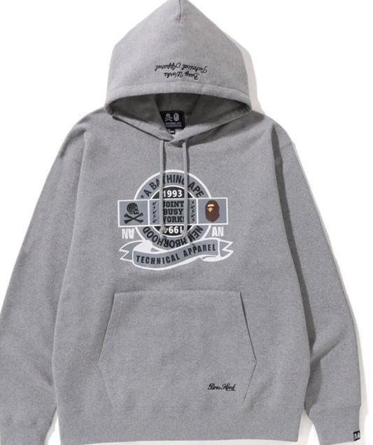 BAPE X NEIGHBOURHOOD RELAXED FIT PULLOVER HOODIE MENS grey