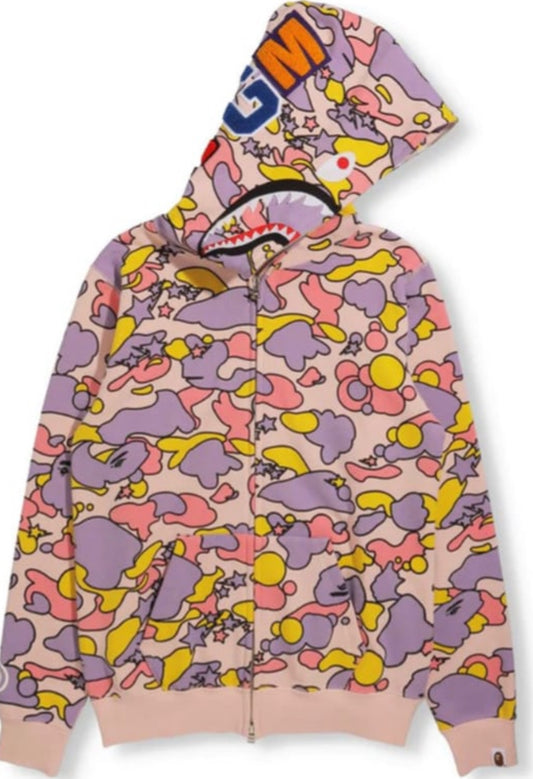 Pink Bape Sta Camo Shark Full Zip Hoodie