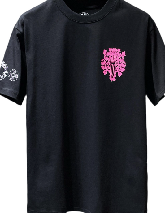 Chrome Heart Black Tee Pink Sword