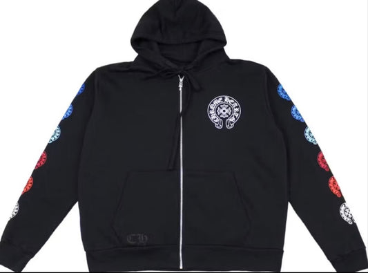 Chrome Hearts Multi color Horseshoe Logo Zip Up Hoodie Black