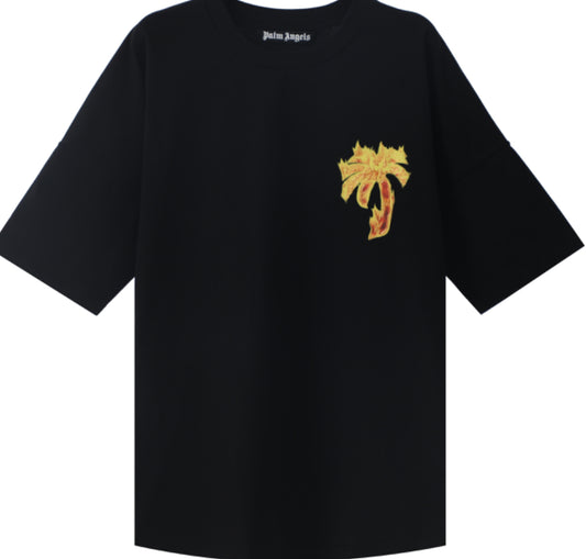 Palm Angels Burning Palm Printed Crewneck T-Shirt Black