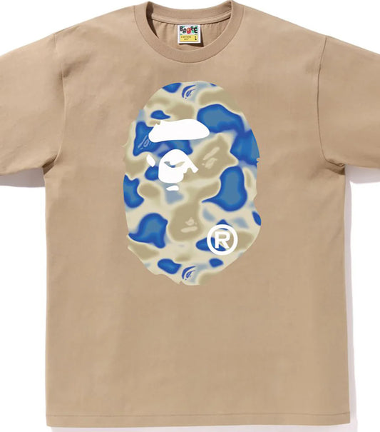 BAPE LIQUID CAMO BIG APE HEAD TEE MENS BEIGE