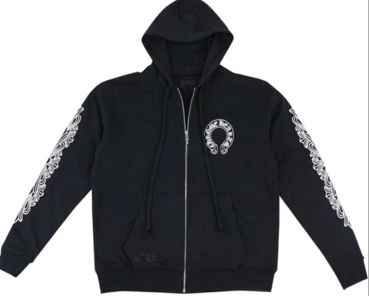 Chrome Hearts Horseshoe Floral Cross-Sleeve Zip Up Hoodie 'Black/White'