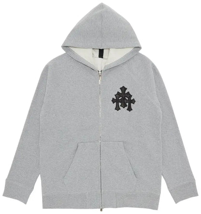 Chrome Hearts Paper Jam Triple Leather Cross Zip Up Hoodie 'Grey Heather'