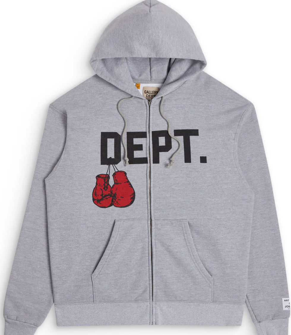 GALLERY BOXING MERCH ZIP HOODIE HEATHER GREY