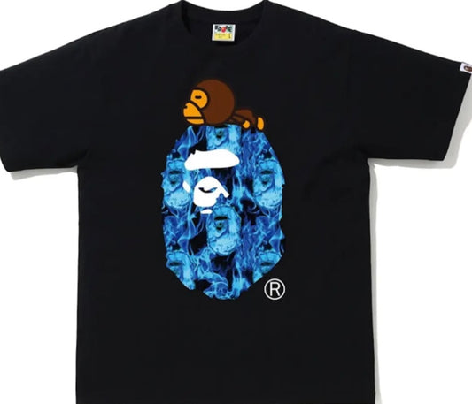 BAPE Flame Milo On Big Ape T-shirt Black/Blue