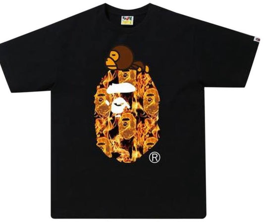 BAPE Flame Milo On Big Ape T-shirt Black/Orange