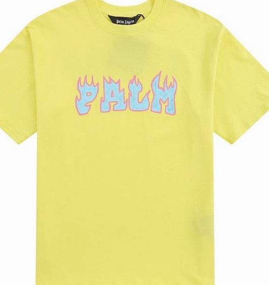 Palm Angels Logo Flames Vint Tee Yellow