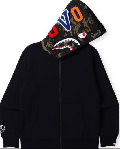 BAPE x OVO Woodland Camo Shark Reversible Full Zip Hoodie Black