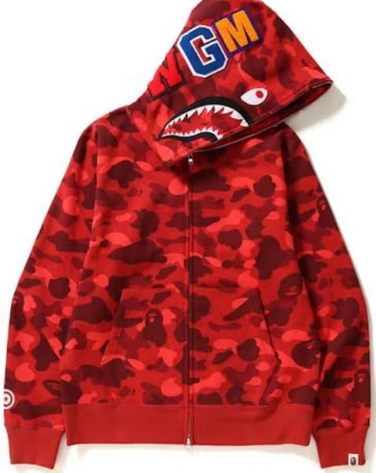 BAPE Color Camo Shark Full Zip Hoodie Red