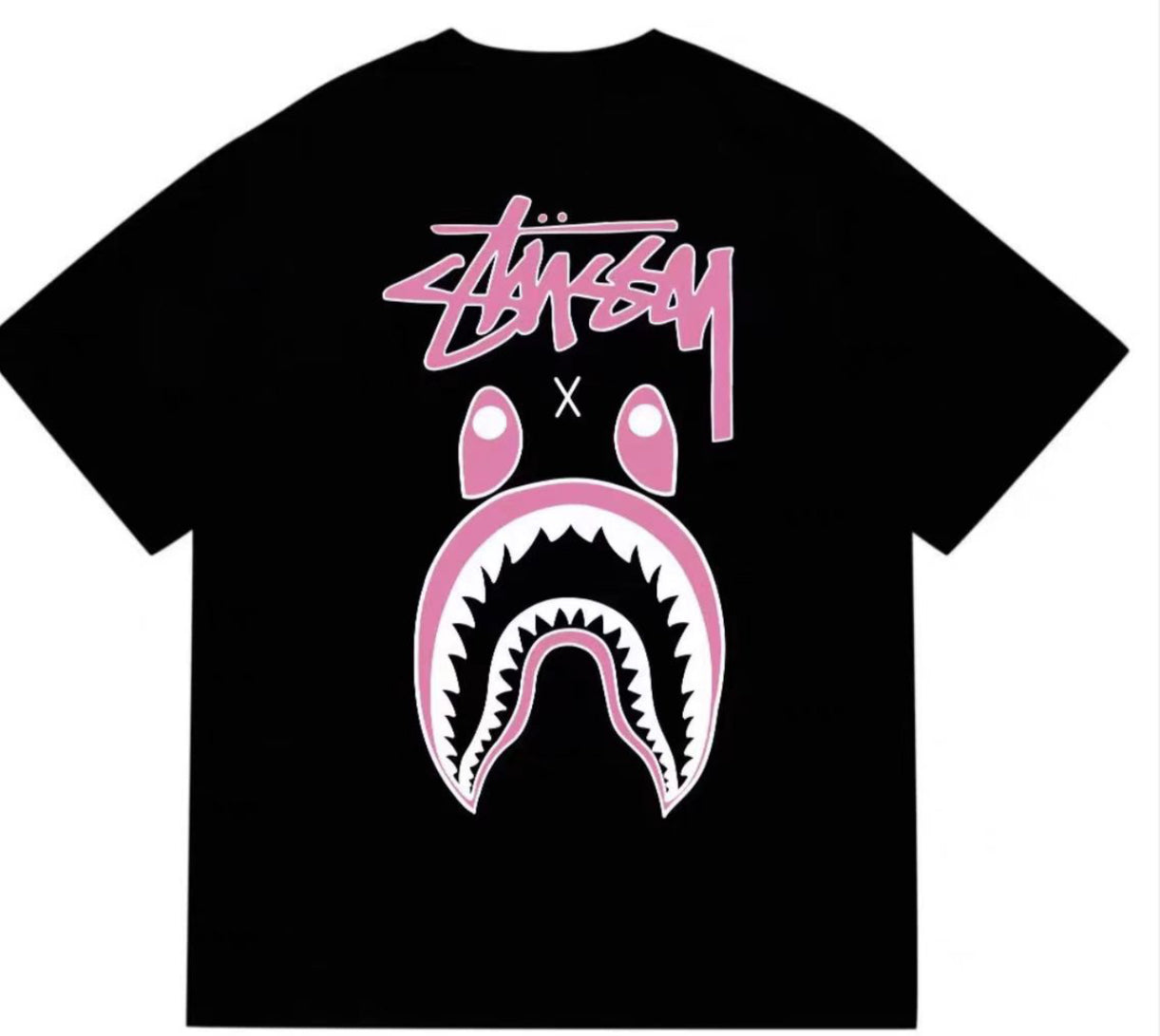 BAPE X STUSSY TEE BLACK PINK