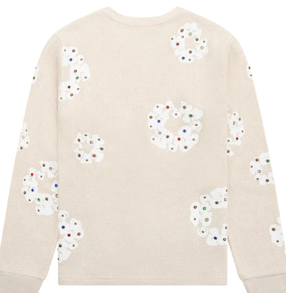 Cotton Wreath Rhinestone Thermal Oatmeal DENIM TEARS